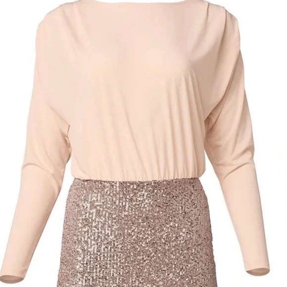 Sequin Dress Open Back Sizes M (8-10), L (12-14), Color Gold - Picture 5 of 7